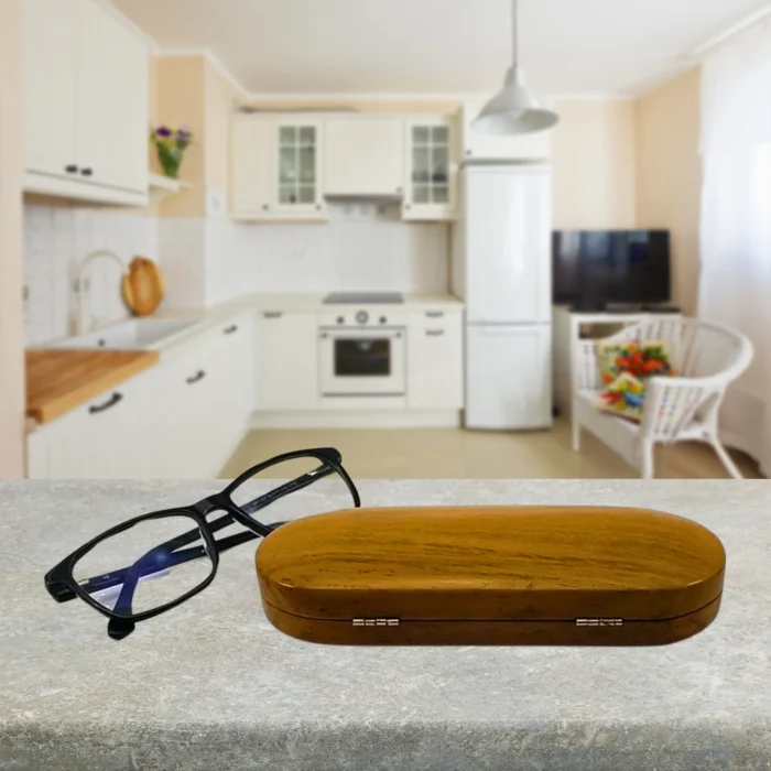 Elegant Teak Wood Eyeglasses Case – With Brass Lock & Cork Inlay - Image 8