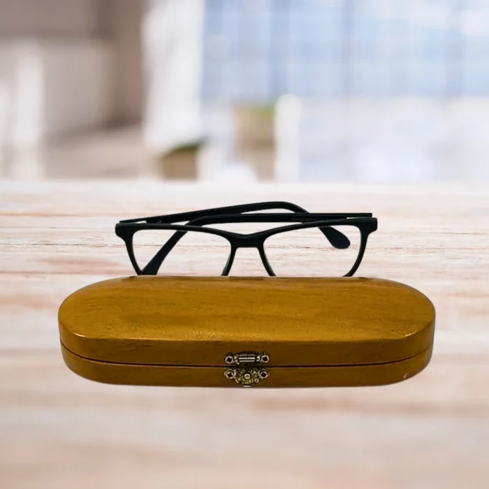 Elegant Teak Wood Eyeglasses Case – With Brass Lock & Cork Inlay - Image 2