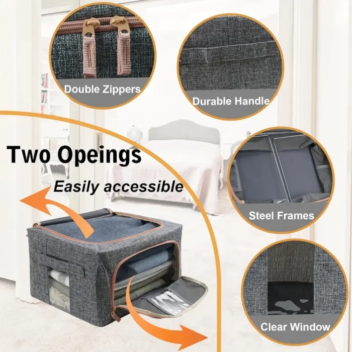 66L GREY MOONDAY ZIPPED STORAGE ORGANIZER BOX - Image 4