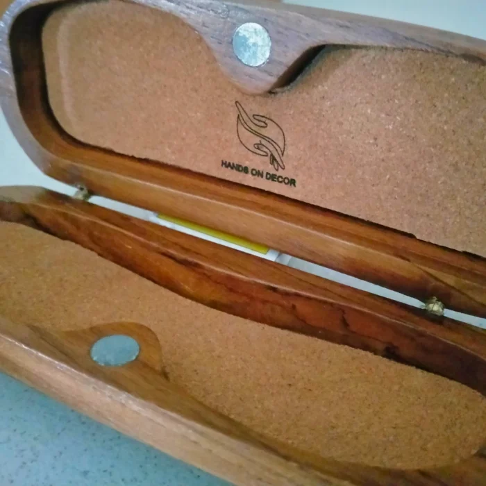 Elegant Teak Wood Eyeglasses Case – With Brass Lock & Cork Inlay - Image 10