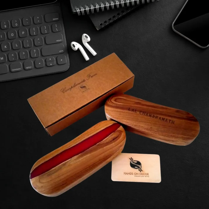 Elegant Teak Wood Eyeglasses Case – With Brass Lock & Cork Inlay - Image 9