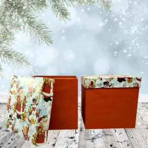 Handmade Christmas gift box in red and white with festive lid design