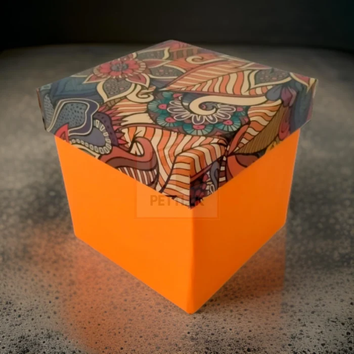 Orange Gift Box with Colorful Floral Lid - Image 1