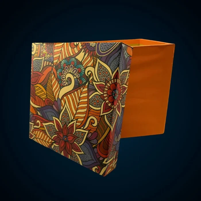 Orange Gift Box with Colorful Floral Lid - Image 5