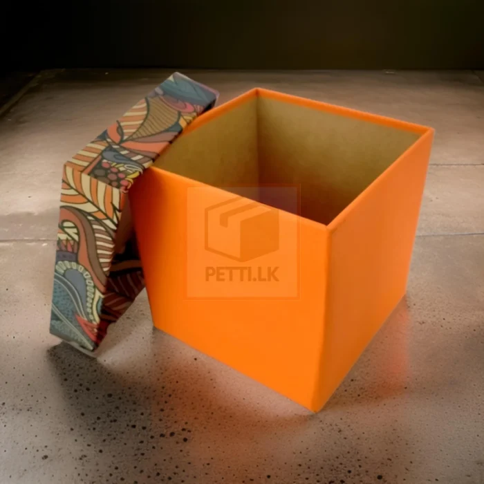 Orange Gift Box with Colorful Floral Lid - Image 2