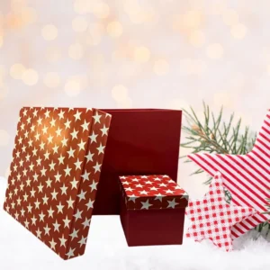 Christmas gift box in red with white stars printed lid design