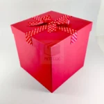 Shiny Red Gift Box with White Polka Dot Ribbon