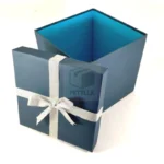 Shiny Blue Gift Box with Silver Ribbon Bow - Image 3