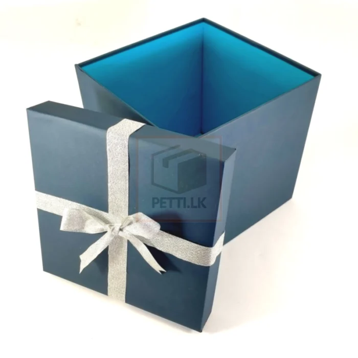 Shiny Blue Gift Box with Silver Ribbon Bow - Image 3
