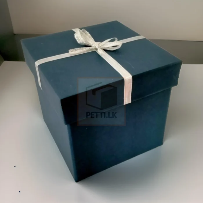 Shiny Blue Gift Box with Silver Ribbon Bow - Image 4