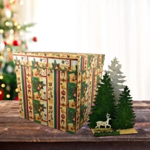 Christmas gift boxes with red and green printed design for festive gifting