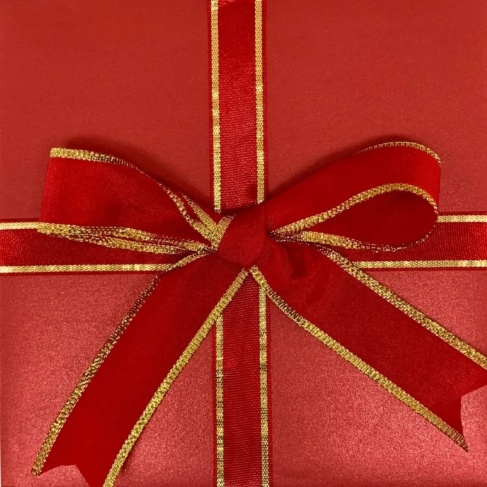 Shiny Red Gift Box with Elegant Gold-Lined Ribbon - Image 3