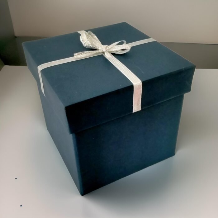 Blue Gift Box with Silver Ribbon Bow -Sleek & Sophisticated - 6 X 6 X 6 - Image 1