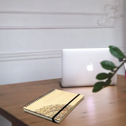 Mandala Wood Design Spiral A5 Size Notebook - Unique Handcrafted Journal