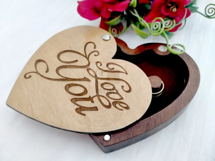 Heart Shaped Wooden Couple Ring Box - Image 2