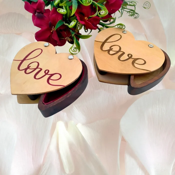 Exquisite Winged Wooden Heart Box for Couple Rings - Image 6