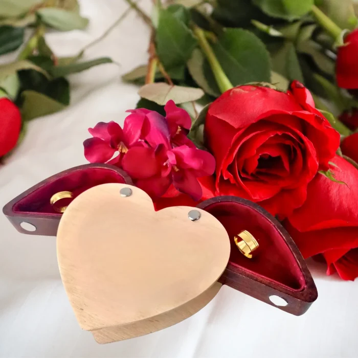 Exquisite Winged Wooden Heart Box for Couple Rings - Image 8