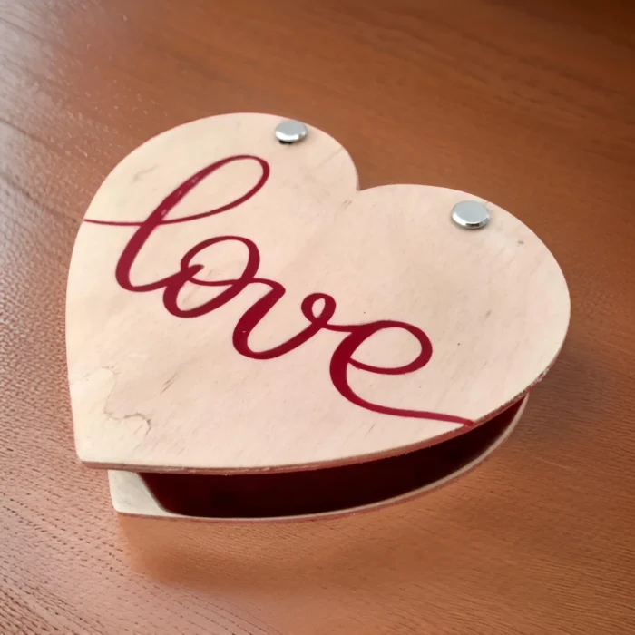 Exquisite Winged Wooden Heart Box for Couple Rings - Image 2