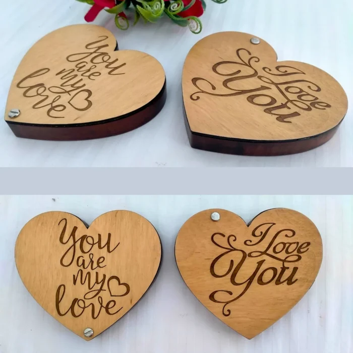 Heart Shaped Wooden Couple Ring Box - Image 7