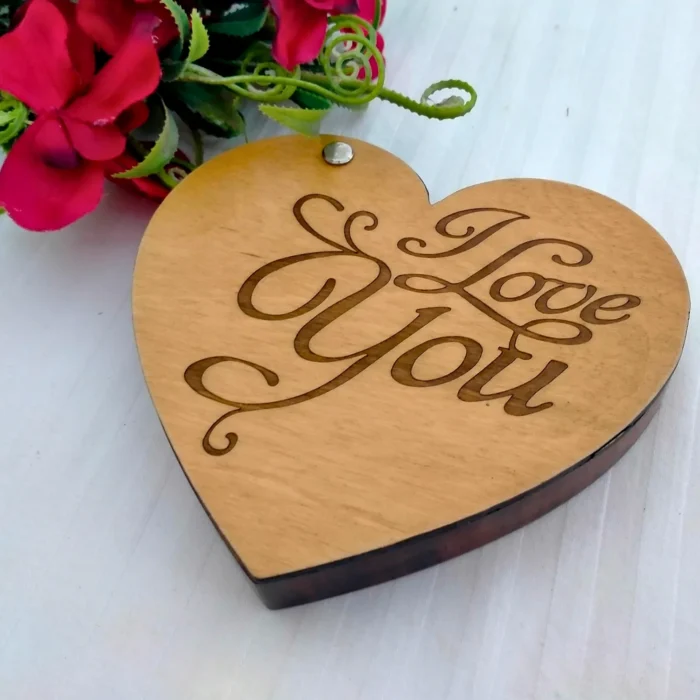 Heart Shaped Wooden Couple Ring Box - Image 1
