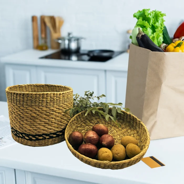 Natural Rush & Reed Vegetable Container for Kitchen - Image 3