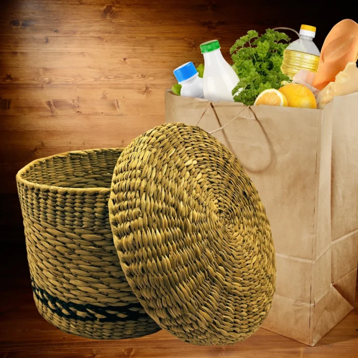 Natural Rush & Reed Vegetable Container for Kitchen - Image 1
