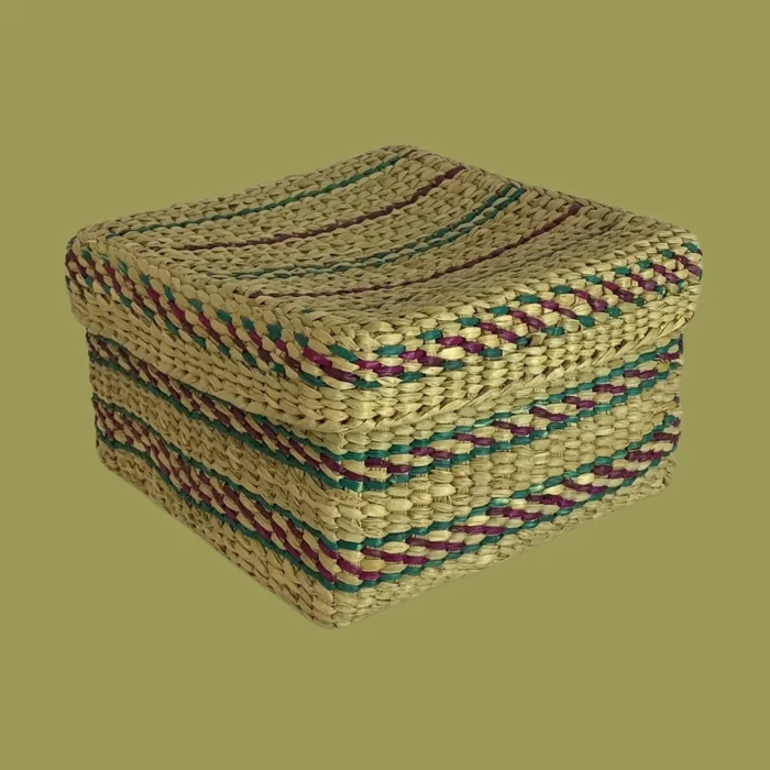 Colorful Rush & Reed Storage Box for Festive Occasion or Kitchen Use - Image 1