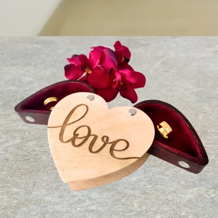 Exquisite Winged Wooden Heart Box for Couple Rings - Image 3