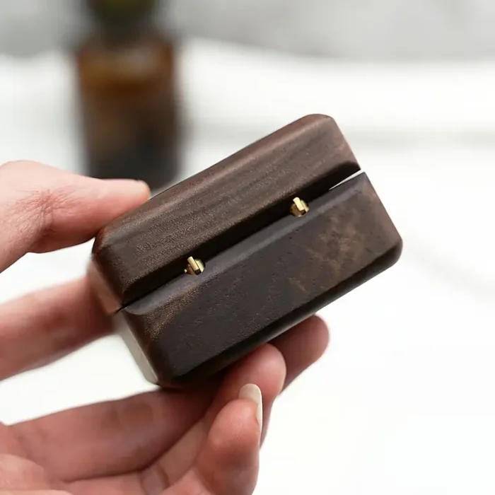 Mahogany Wood Ring Box with Velvet Inlay - Image 3