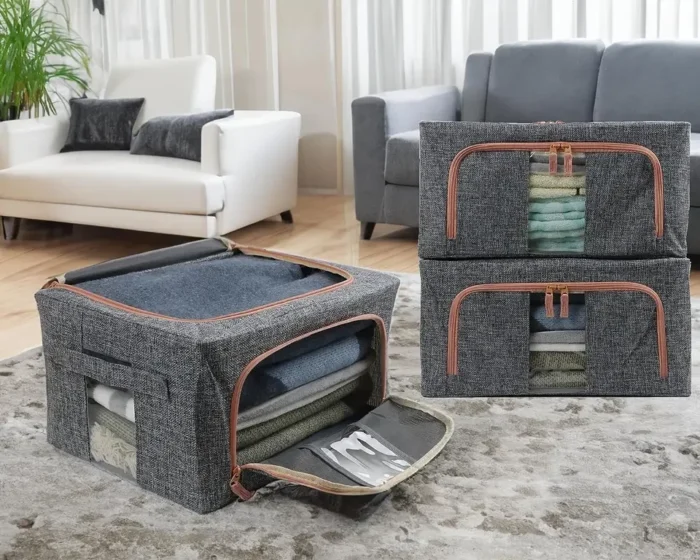 66L GREY MOONDAY ZIPPED STORAGE ORGANIZER BOX - Image 2