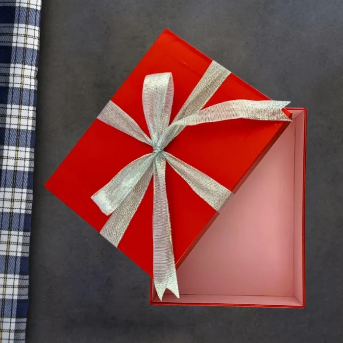Luxury Red Gift Box with Silver Ribbon