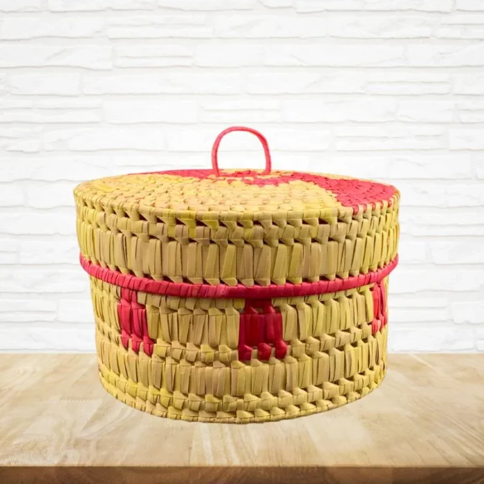 Palmyra Basket with Lid - Rose Pink Kavili Basket 10" dia. x6" - Image 2