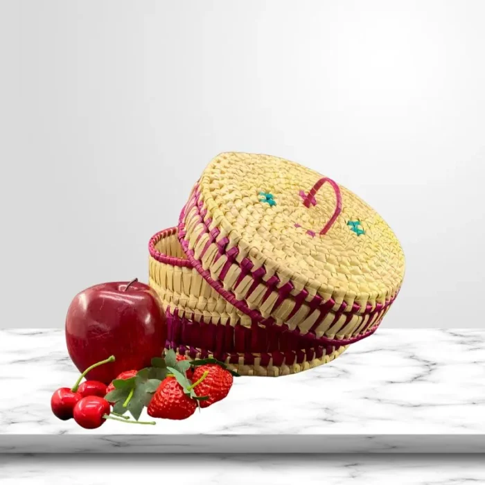 Palmyra Basket With Lid - Magenta Colour Kavili Basket  10" dia. x 6" - Image 3