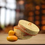 Palmyra Basket With Lid- Orange Colour Kavili Basket  10dia. x6 Inch - Image 2