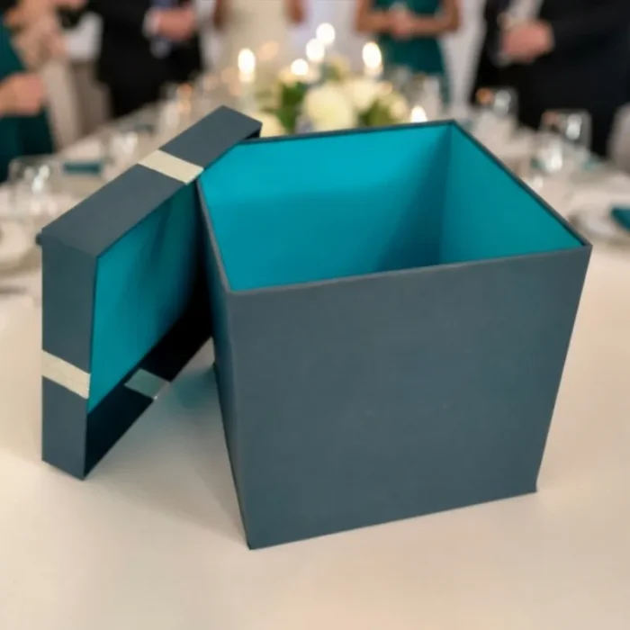 Blue Gift Box with Silver Ribbon Bow - 8x8x8 Inch - Image 2
