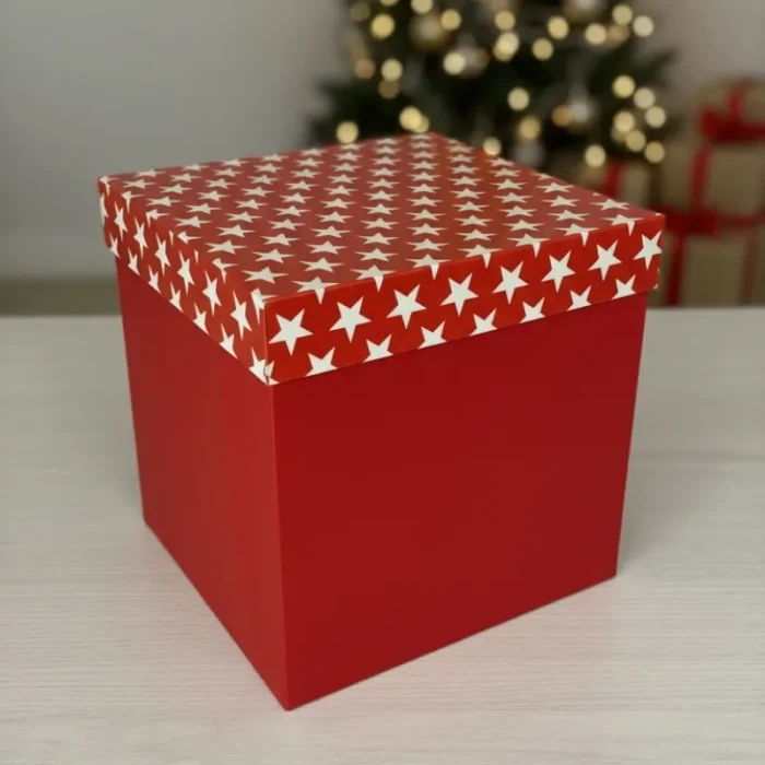 Christmas Gift Box with Festive Starry Design - 10x10x10 inch - Image 1