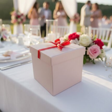 Pink Gift Box with Red Ribbon– Elegant & Charming Presentation - 6x6x6 Inch
