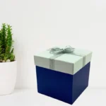 Blue and White Gift Box With Silver Ribbon - Gives Elegant Touch - 4x4x4 inch - Image 3