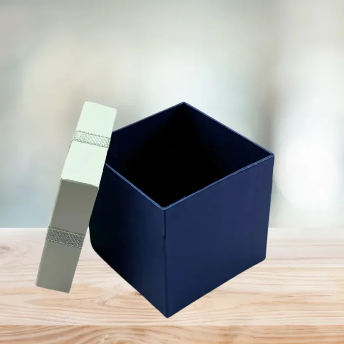 Blue and White Gift Box With Silver Ribbon - Gives Elegant Touch - 4x4x4 inch - Image 2