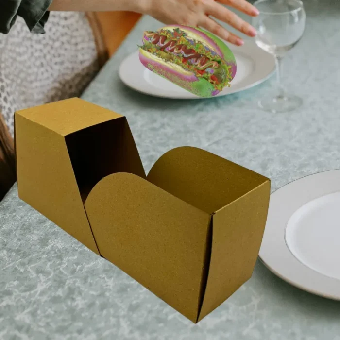 Craft board hotdog box close Hot dog box - food grade craft board 6x3x2 inch - Image 1