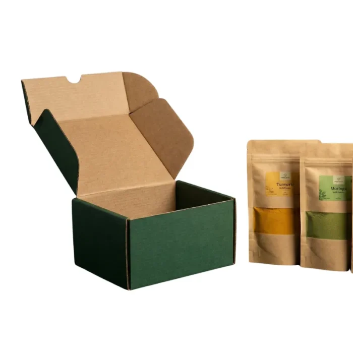 Green color corrugated Box - size 5 X 5 X 3.5 inch Premium Green Corrugated Mailer Box - 5x5x3.5 inch - Image 1