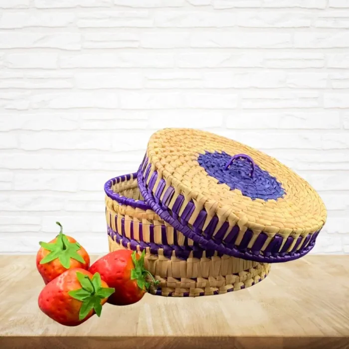 Premium Palmyra Basket with Lid - Royal Purple 8"dia. x5" - Image 3