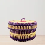 Premium Palmyra Basket with Lid - Purple & Pink 8" dia. x 5" - Image 2