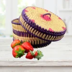 Premium Palmyra Basket with Lid - Purple & Pink 8" dia. x 5" - Image 3
