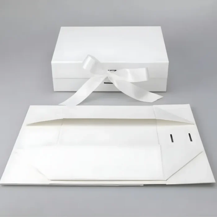 White folding box flat & box White Folding Gift Box - 11x8x3.5 Inch - Image 1
