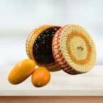 Premium Palmyra Basket with Lid - Brown & Red 8"dia. x 5" - Image 3