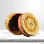 Premium Palmyra Basket with Lid - Brown & Red 8"dia. x 5" - Image 2