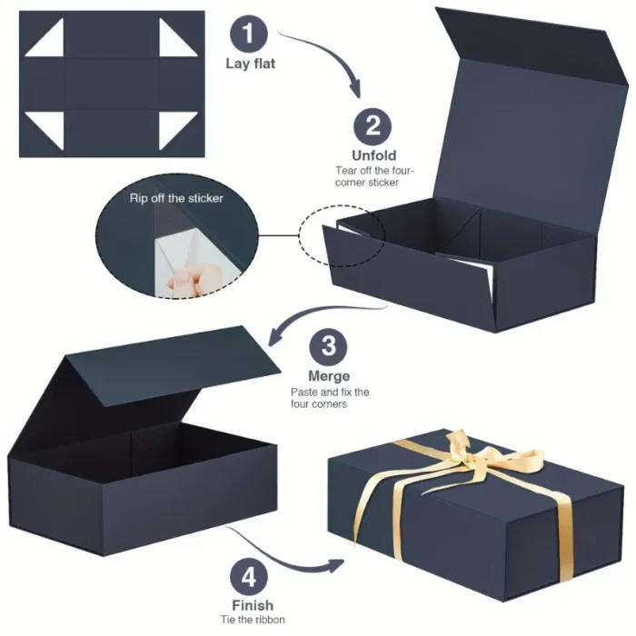 Dark Red Folding Gift Box - 11x8x3.6 Inch - Image 2
