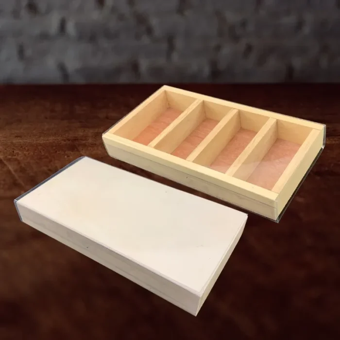 Natural Wooden 4-Compartment Spices Box - 8x4x1 Inch - Image 1