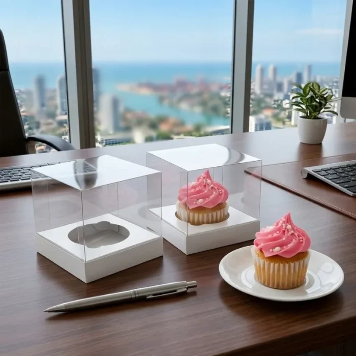 Transparent Single Cupcake Box with White Base – 3x3x3 Inch - Image 2